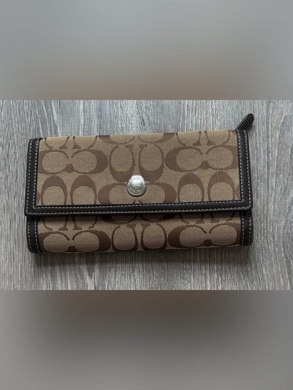 Coach Tan and Brown Signature Continental Wallet